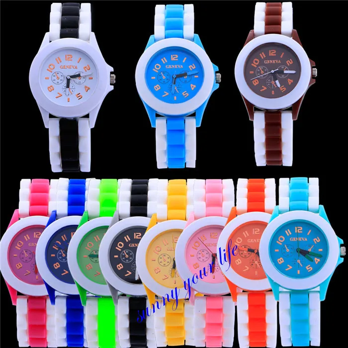 HOT SALE New Arrivals Fashion two colors silicone Band Three eyes face geneva watches Quartz Analog women's Watches | Наручные часы