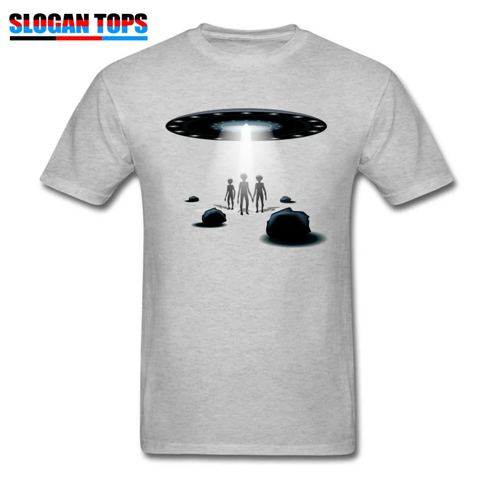 Новое поступление, Мужская футболка с принтом НЛО, футболка с коротким рукавом, лето-осень, круглый вырез, хлопок, топы для парней, серые футболки с принтом инопланетян - Цвет: Gray
