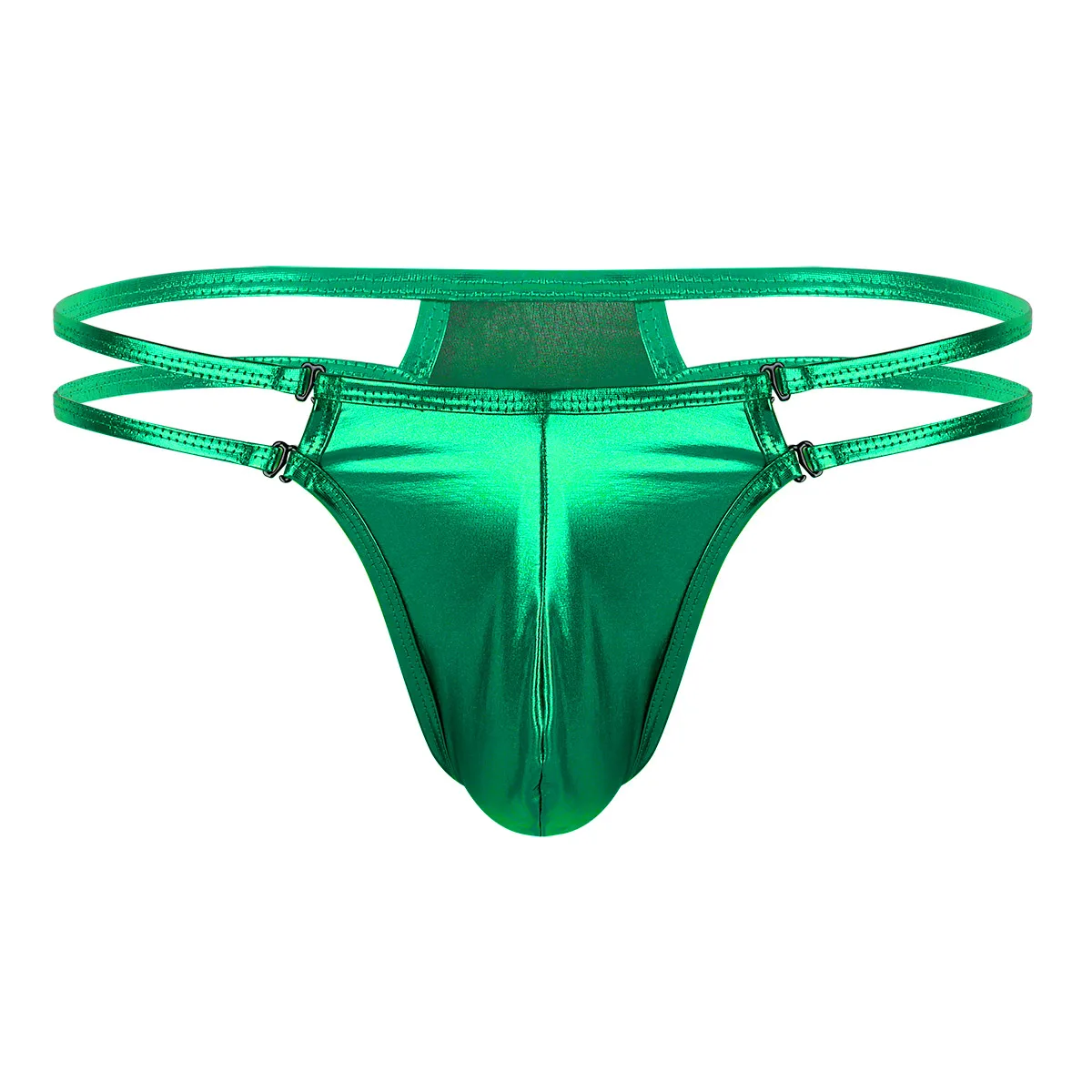 Green Модные мужские стринги из лакированной кожи, мужские стринги, сексуальные мужские трусы с мешочком для пениса, нижнее белье для мужчин, двойные стринги - Цвет: Green