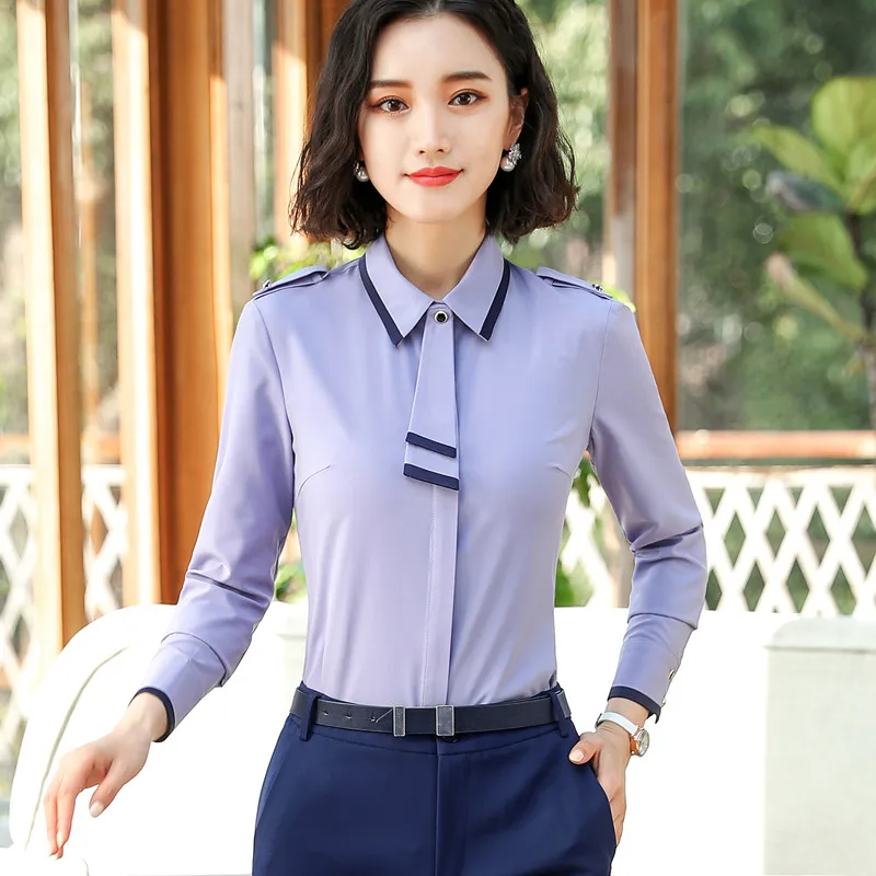 Gray Naviu fashin blusas mujer de moda Блуза женская шифоновая блузка с длинным рукавом для офиса женские топы - Цвет: Gray