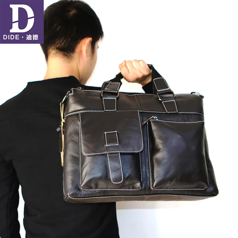 

DIDE 2019 Cowhide Briefcases Genuine Leather Men's Business Men Laptop Bag Male Office Briefcase Handbag Shoulder Crossbody bag