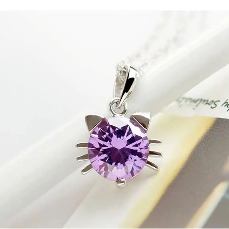 Женская Посеребренная цепочка с подвеской в виде кота и эльфа|f pendant|silver crystal
