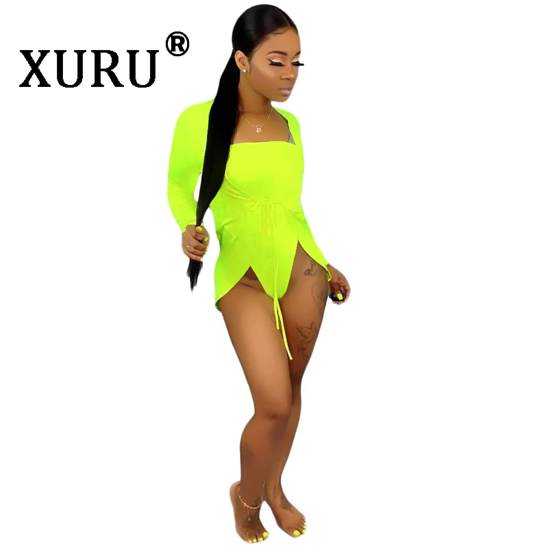 

XURU 2020 summer new sexy one-piece swimsuit two-piece solid color cloak tight jumpsuit bohemian beach triangle jumpsuit suit