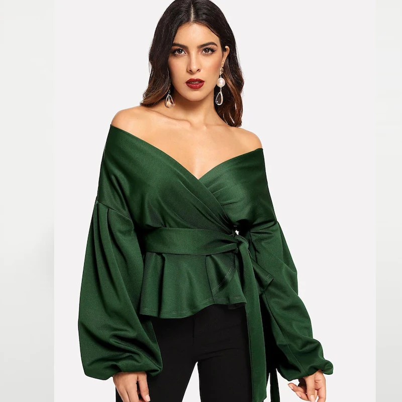 iClosam Elegant White Blouses Office Ladies Lantern Sleeve Blouse Solid Color Autumn Sexy Black Women Tops