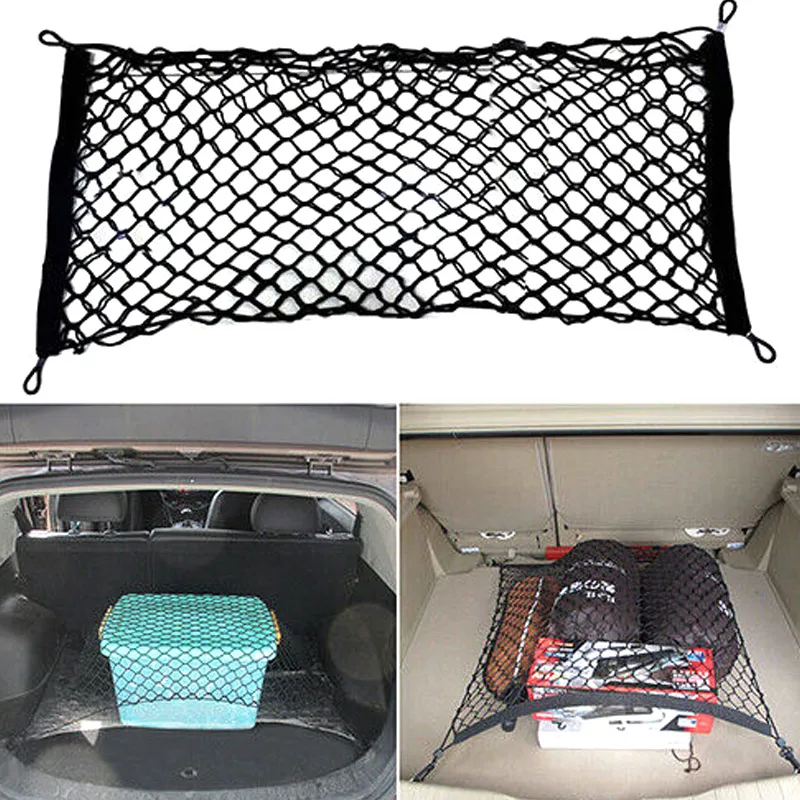 

Hot Universal Car Rear Cargo Organizer Storage Elastic Net Mesh Holder with 4 Hooks BX*