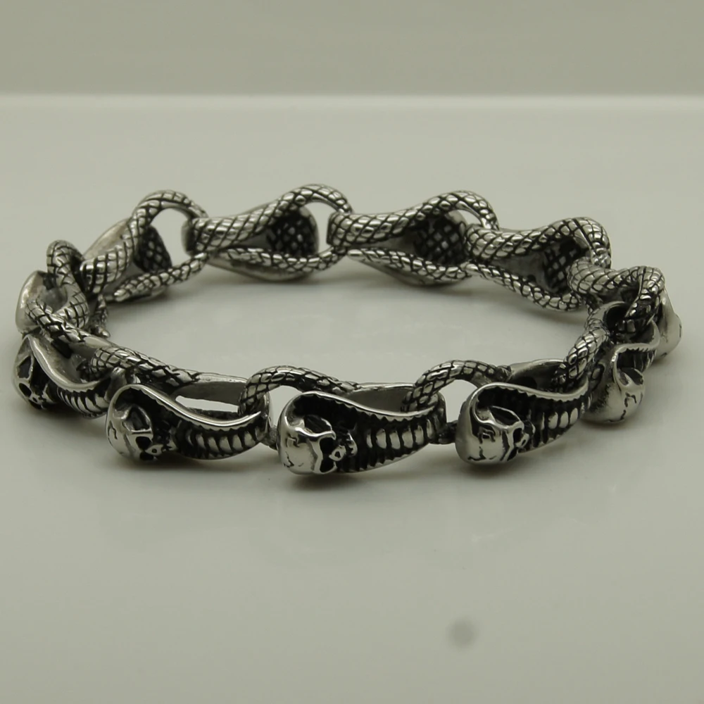 Браслет цепочка мужской из нержавеющей стали 316L с изображением змеи и черепа|jewelry