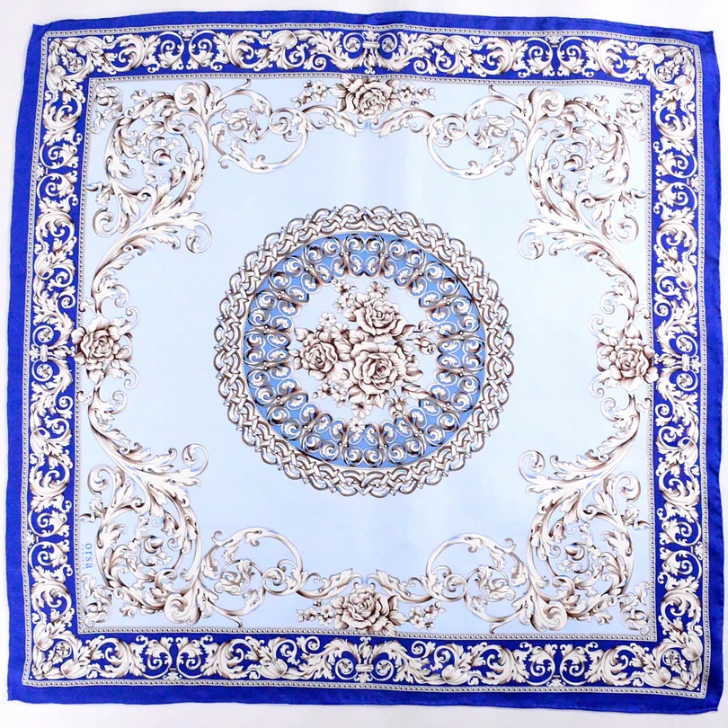 Женский шелковый шарф в китайском стиле [BYSIFA] сине белый классический с цветами