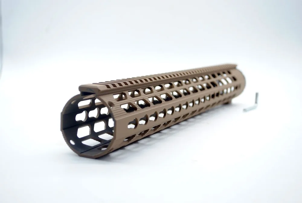 

TriRock 15/17'' inch Keymod Free Float Handguard Monolithic Top Rail_Tan Color Printed Fit .308/7.62+7075 Aluminum Barrel Nut