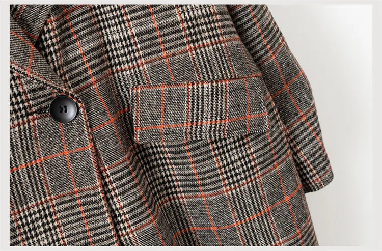 Большие размеры, XXL-5XL, Осень-зима, Женские клетчатые блейзеры, куртка, свободная верхняя одежда, Женские повседневные топы, клетчатый костюм, пальто, большой размер, G227