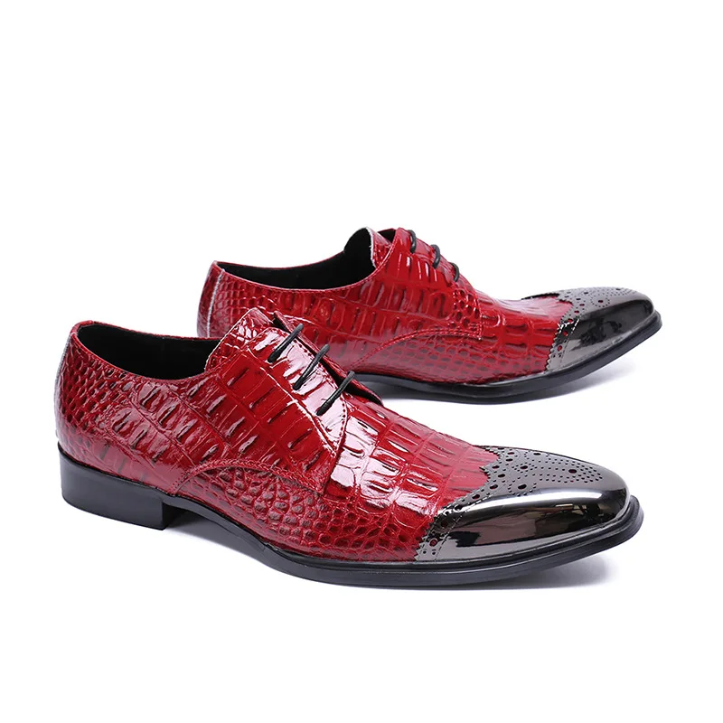 

Brock Hand-carved Red Square Head Business Casual Men's Leather Shoes Iron Head British Wind Trend Leather Shoes