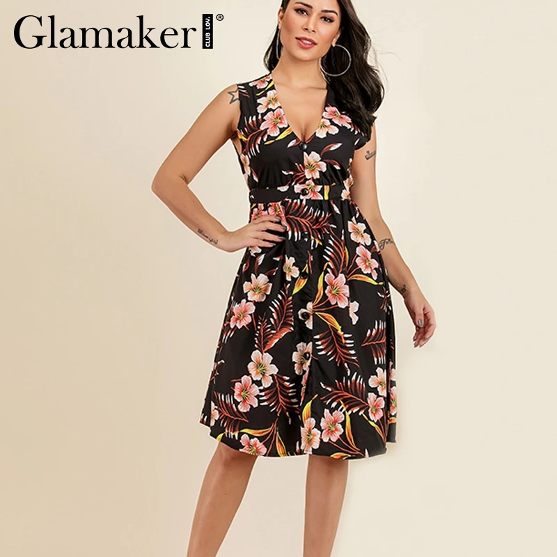 Glamaker сексуальное платье миди с цветочным принтом женское летнее пляжное