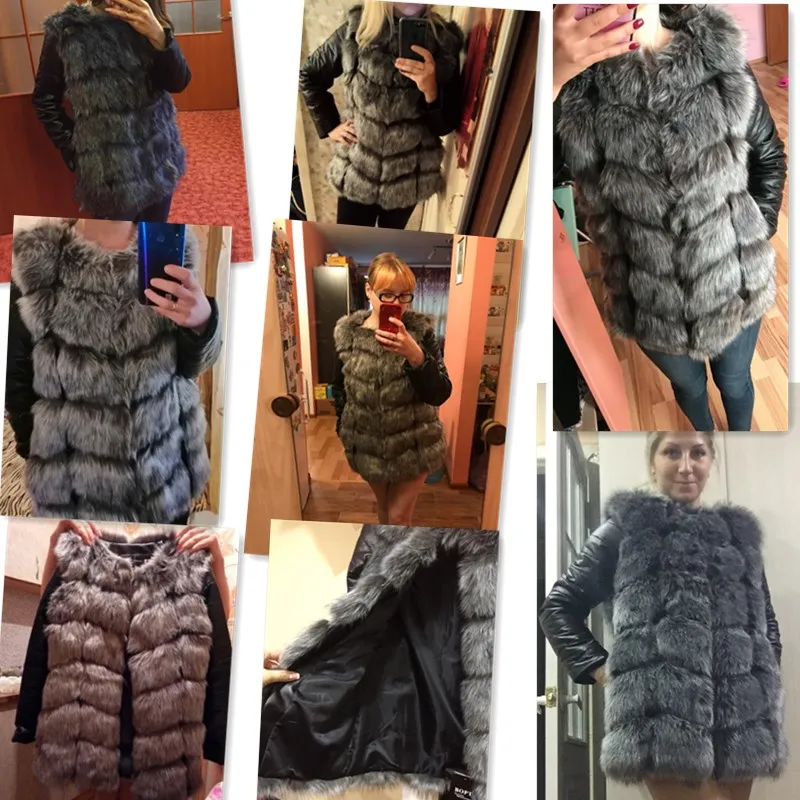 Модное зимнее женское пальто из искусственного лисьего меха куртка