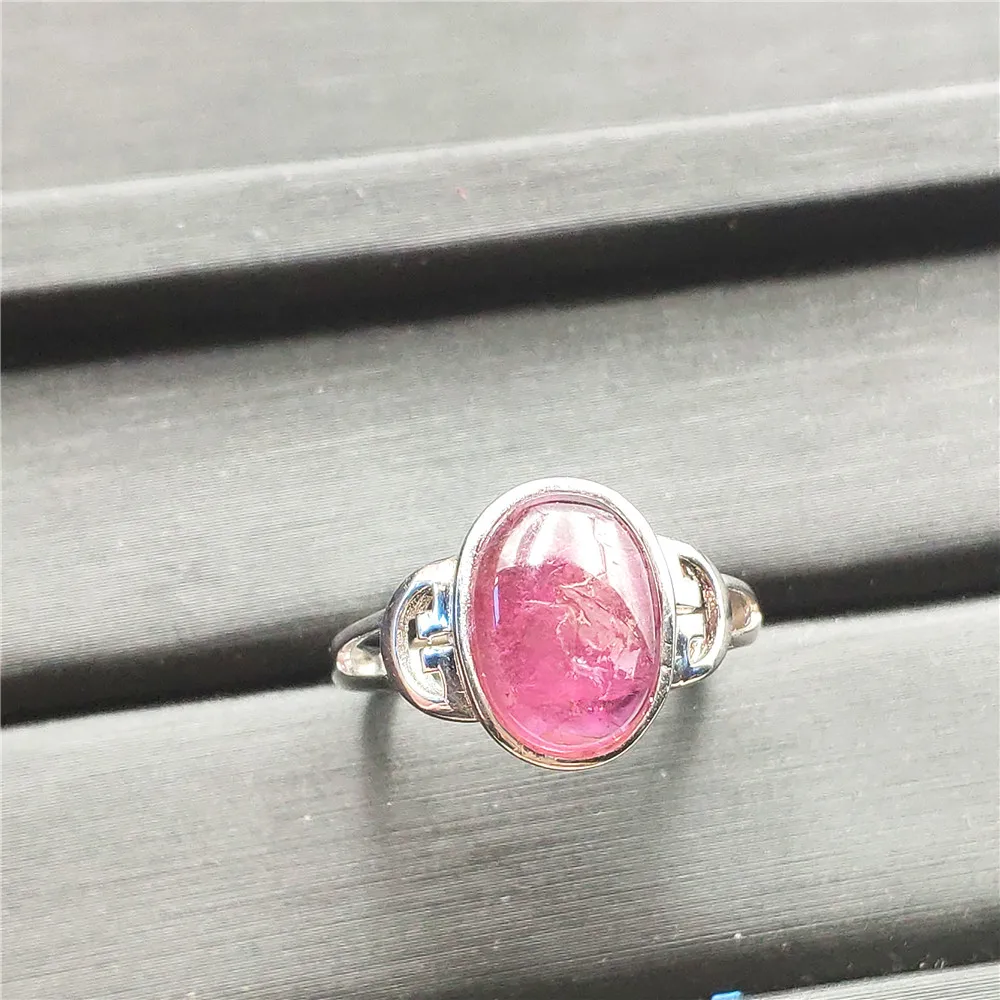 100% натуральный розовый турмалин Кольцо Кристалл Женская мода Регулируемый