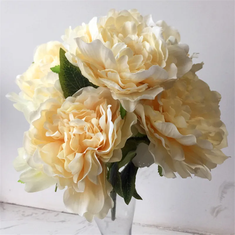 Искусственный Пион (5 головок/шт) Имитация пеонии полностью открытый для свадьбы