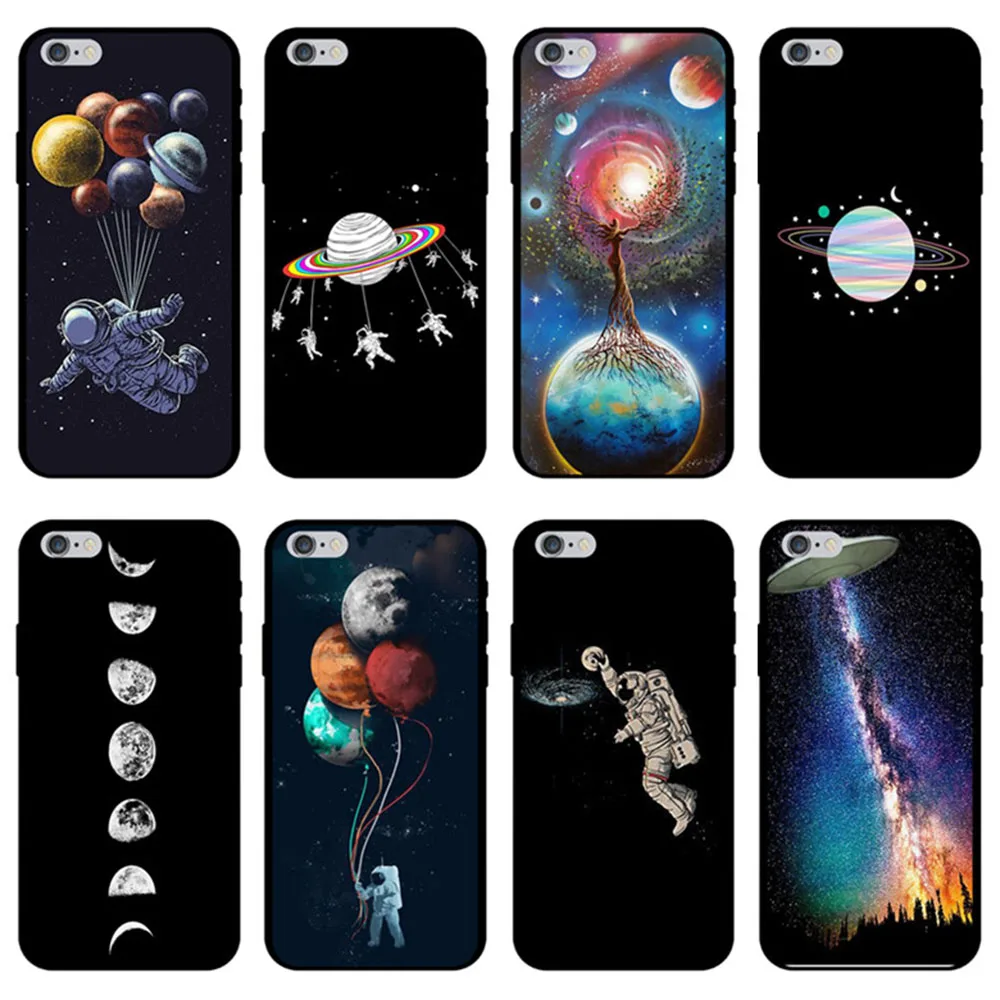 Мода милый мультфильм черное небо для iPhone 6 6S Plus Мягкие силиконовые ТПУ Iphone x 7 8