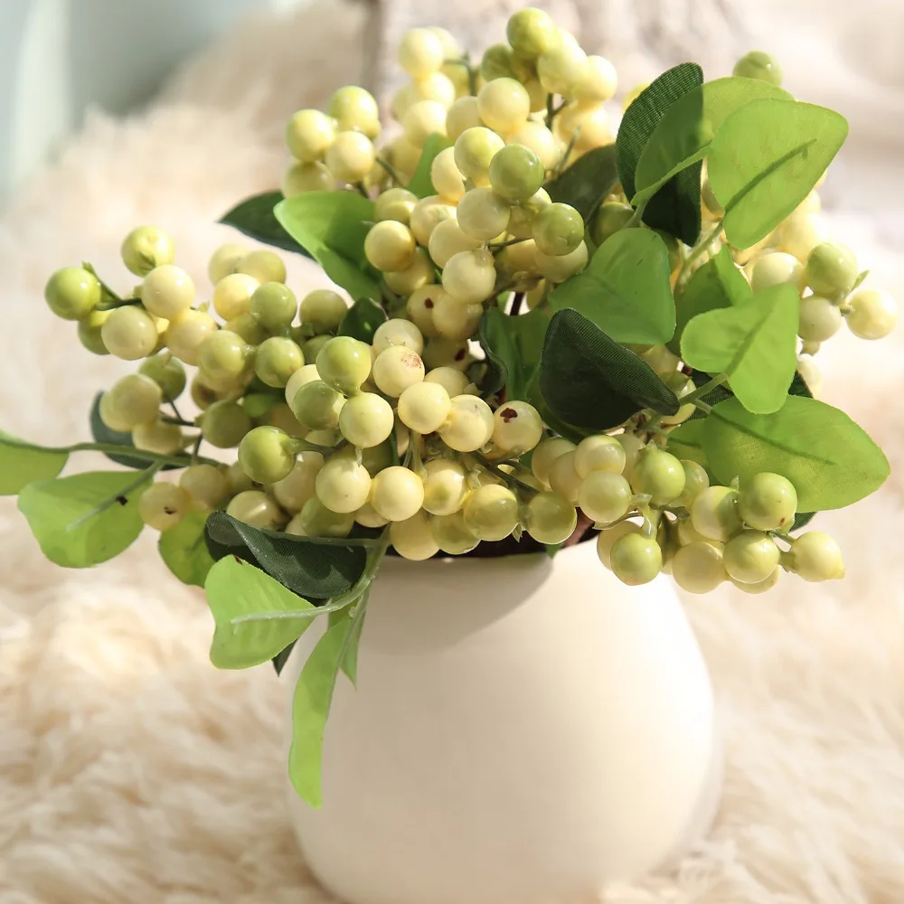 1 pcs artificial berry green bean foam flowers home decor small fake flowers bacca fruit branch decoration accessories fake plan