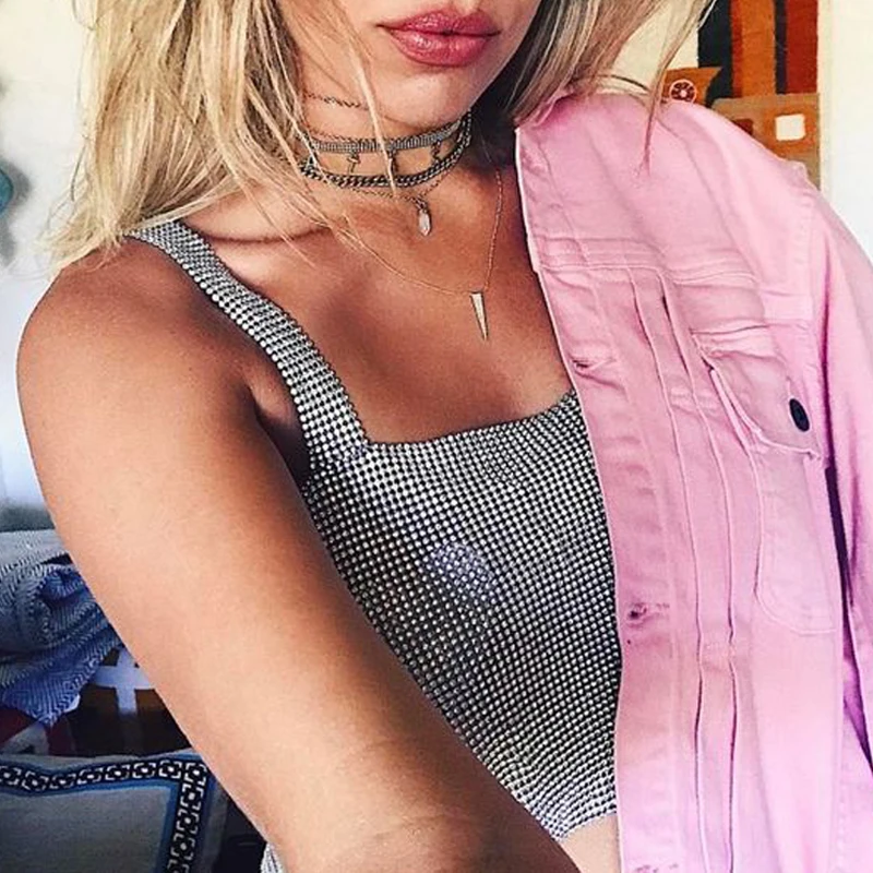 Женский топ с кристаллами 2017 блестящий металлический кроп блестками золотого