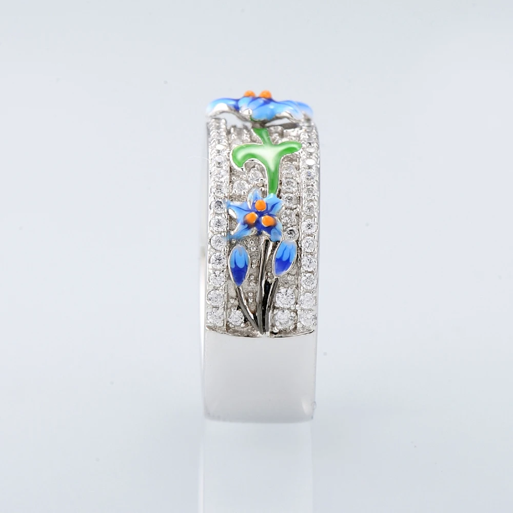 SANTUZZA серебряное кольцо для женщин, 925 пробы, серебряные Модные кольца для женщин, кольцо с кубическим цирконием, вечерние ювелирные изделия с эмалью