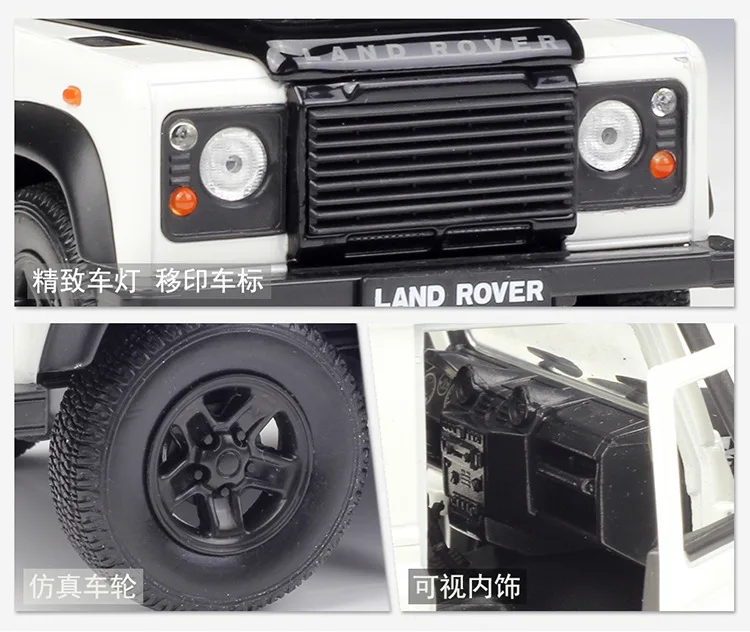 1:24 Welly Land Rover Defender белый/армейский зеленый/серебристый/белый/зеленый трубчатый багажник на крышу литая модель автомобиля
