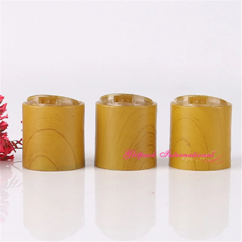 Special wood grain color PP Plastic Disc Top cover for lotion Shampoo squeezable containers R24 24mm neck polypropylene Lid |