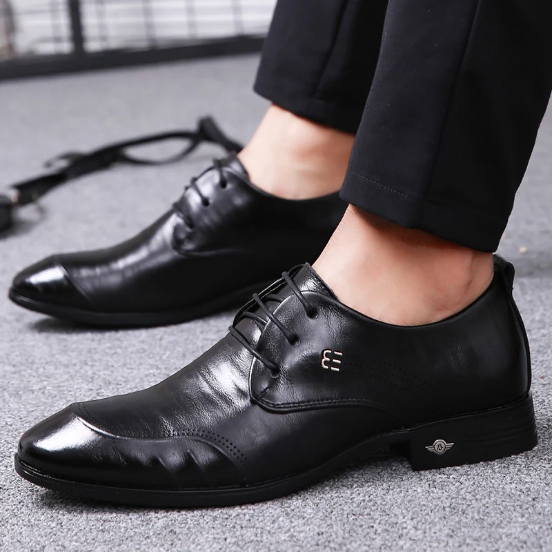 Мужские модельные туфли из натуральной кожи классические коричневые и черные на