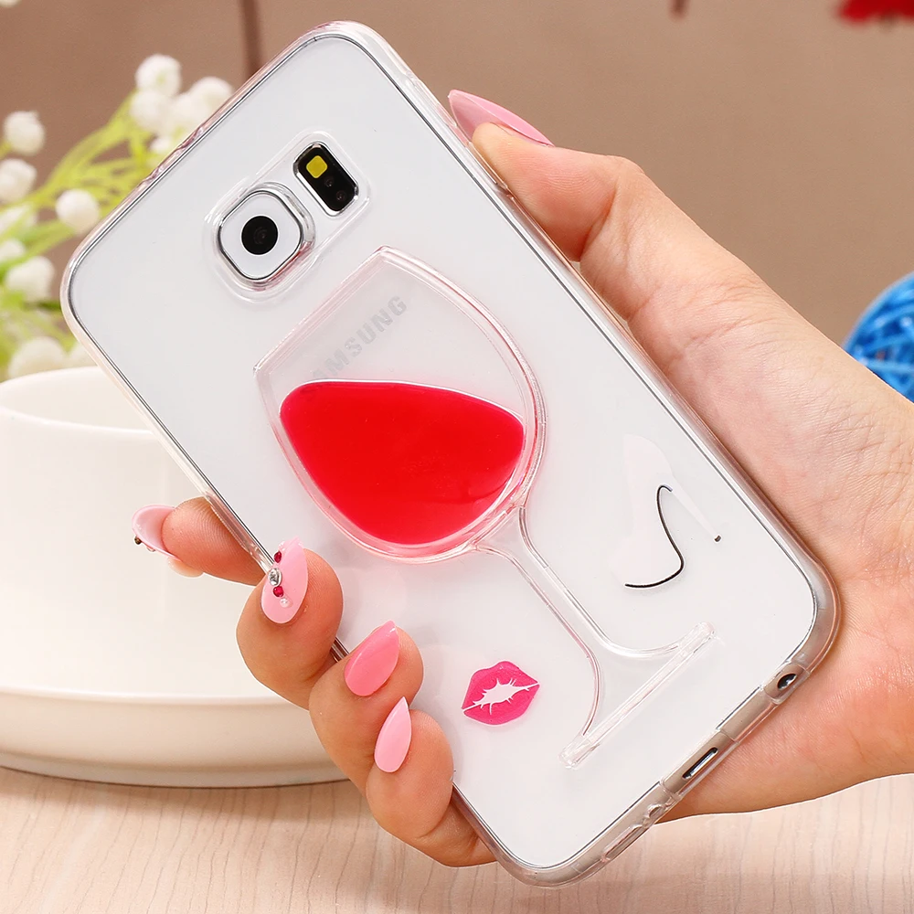 KISSCASE Liquid Red Wine Glass Phone Case For Samsung S6 Edge Cute Soft Cases Galaxy Note 3 4 A7 Back Covers Capa |