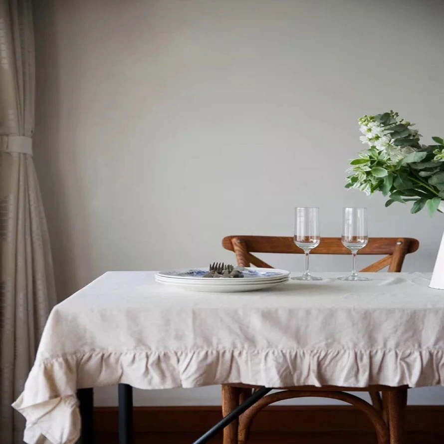 Скатерть из натурального льна с оборками во французском стиле|table cover|white linen table