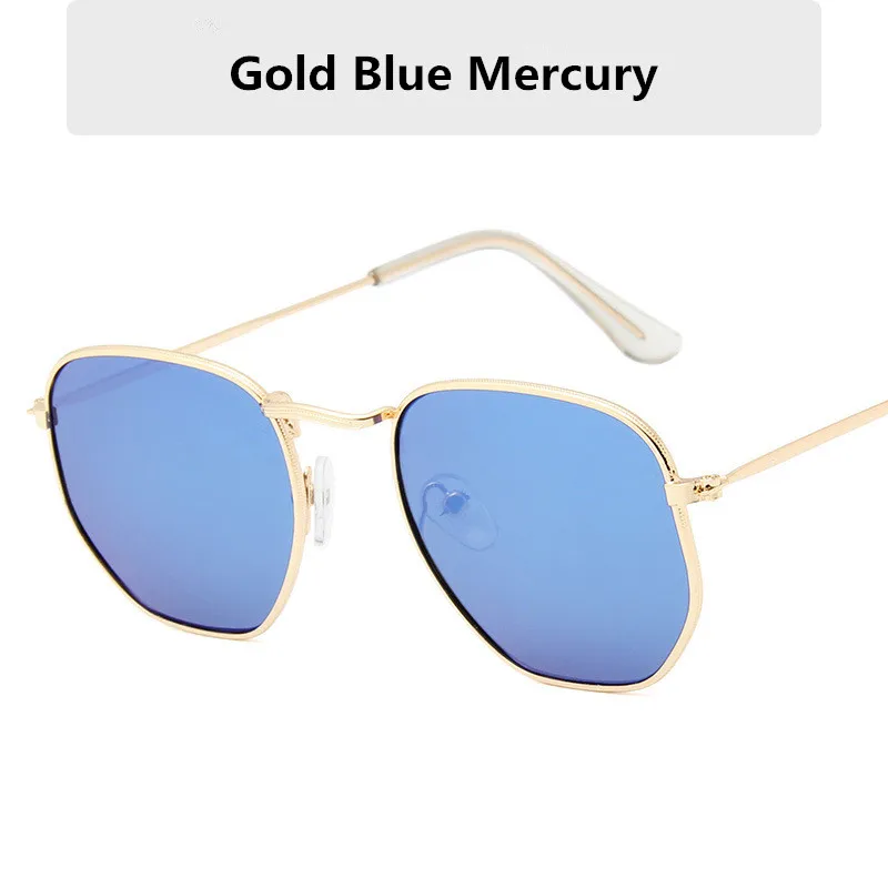 Gold Blue-M Занавес, шестигранные солнцезащитные очки для женщин, фирменный дизайн, маленькие квадратные солнцезащитные очки для мужчин, металлическая оправа, для вождения, рыбалки, солнцезащитные очки для женщин - Цвет линз: Gold Blue-M