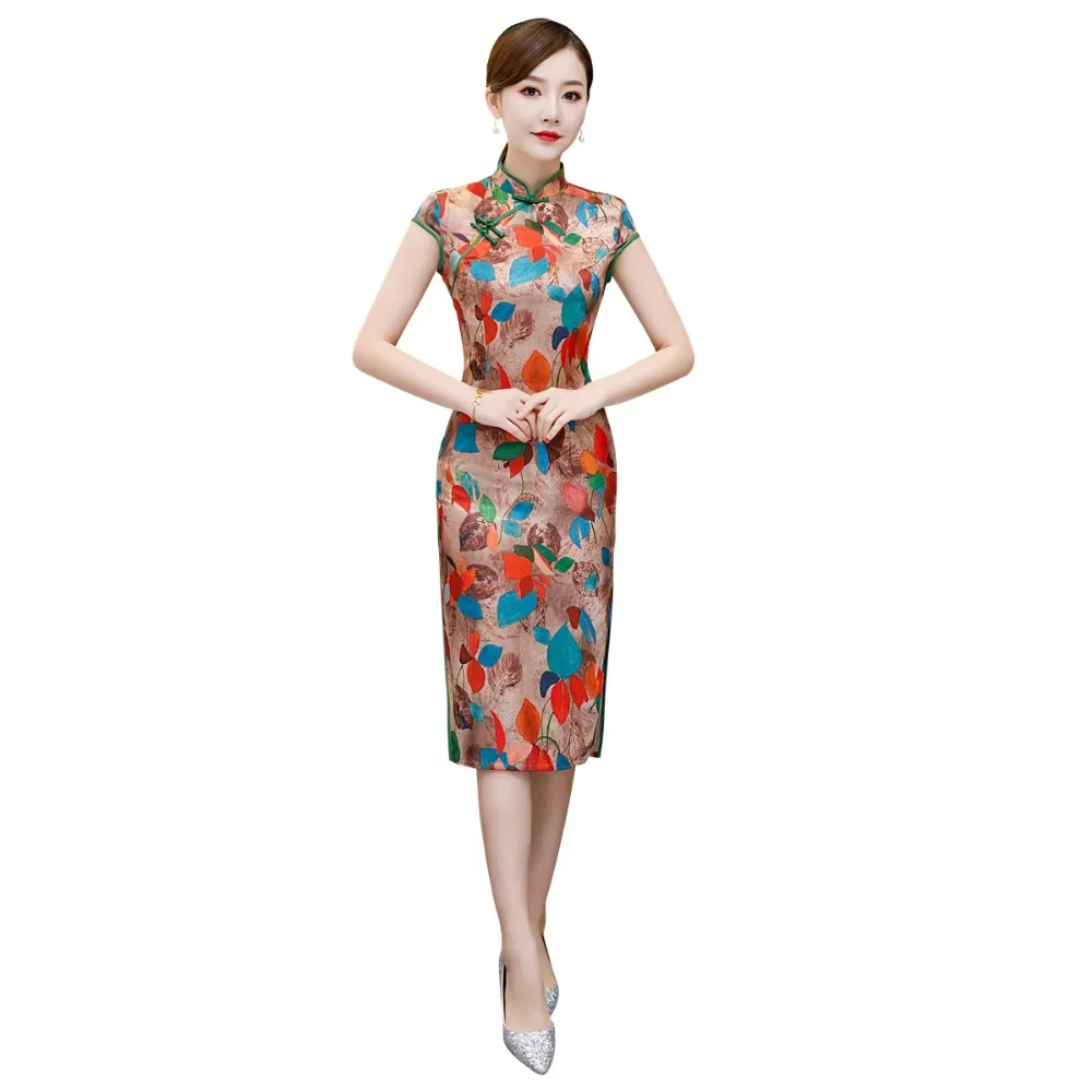 Шанхай история китайский стиль Платье До Колена Cheongsam цветочный Qipao восточное