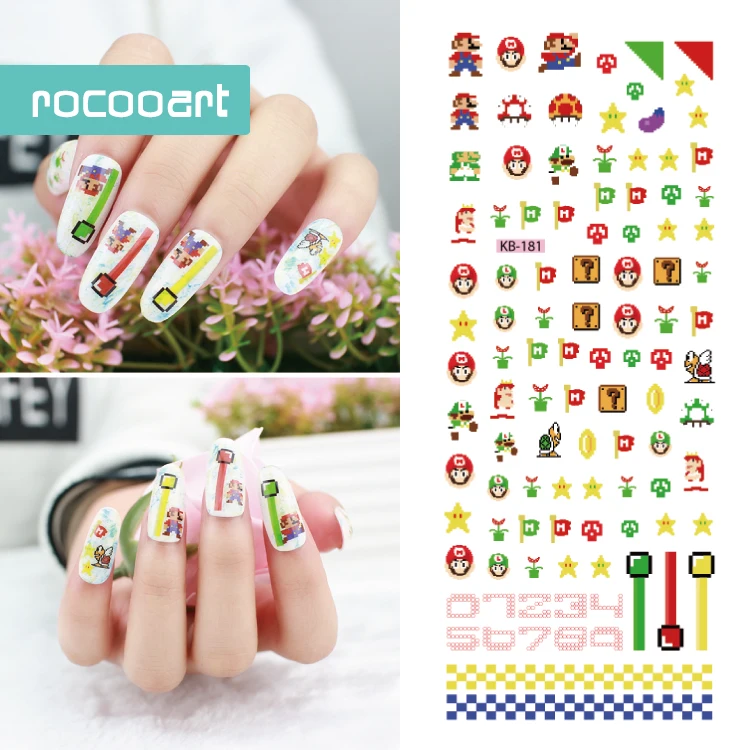 Rocooart новые пиксели наклейки для ногтей маленький элемент переводные мультяшный