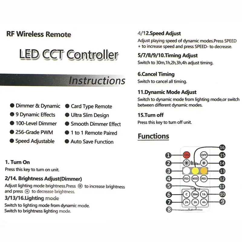 SZYOUMY 1 шт. 16 клавиш Led CCT пульт дистанционного управления таймером 16key RF