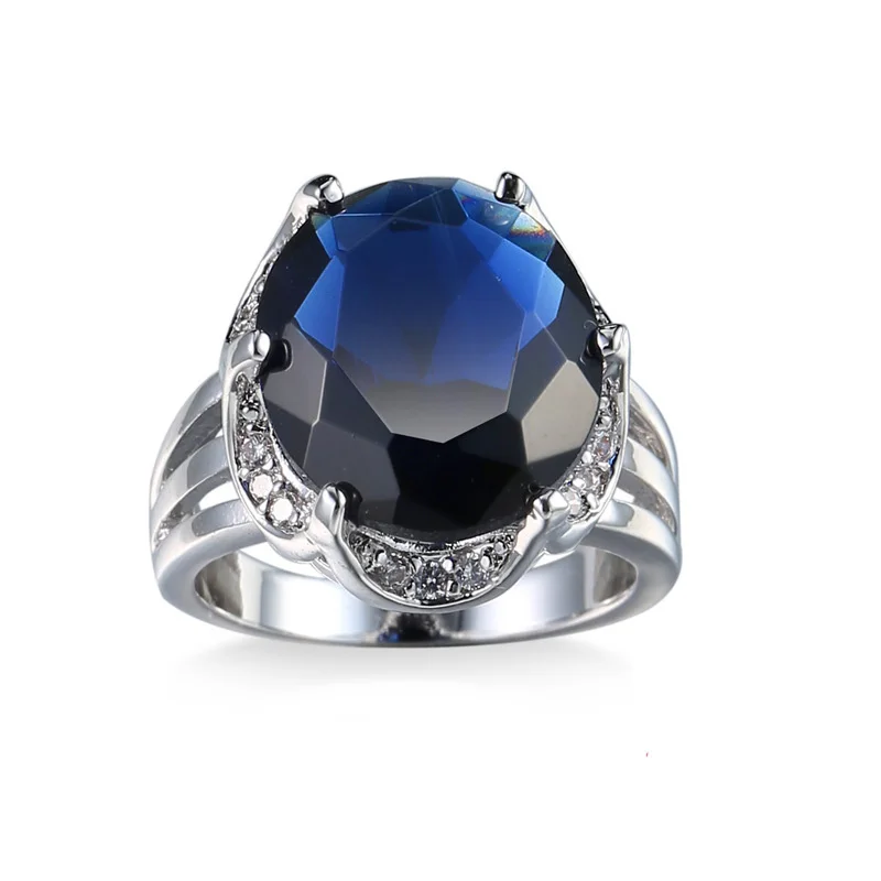 Женское кольцо из серебра 925 пробы с крупным белым камнем 2 карата|big stone ring|stone ringblue