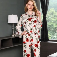 pijama feminino 100 silk pajama sets women sexy stain pajama set two piece silk nightwear top and pant home wear sleepingwear