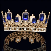 baroque gold rhinestone crystal wedding crown for queen king round diadem ornament bridal tiara wedding hair jewelry accessories