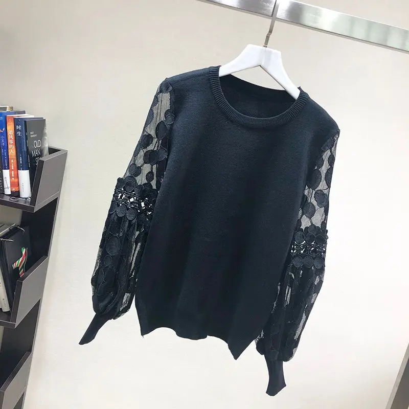 MAXDIROO Women Spring Autumn Knitted Pullover And Sweaters Hollow Out Lace Lantern Sleeve Tops Sueter Mujer | Женская одежда