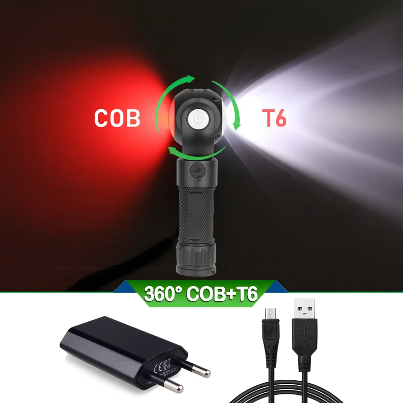 COB 360 градусов вспышка usb предупреждение мини светодиодный фонарик 18650 заряжаемая