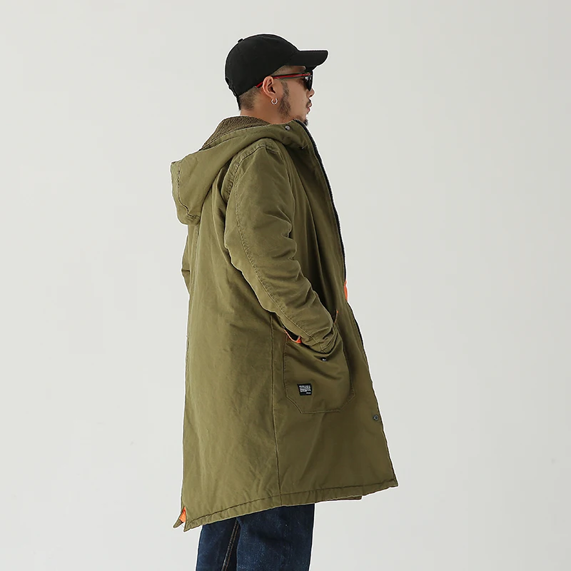CHINISM army green длинный Тренч Мужская Зимняя Толстая Повседневная Верхняя одежда с