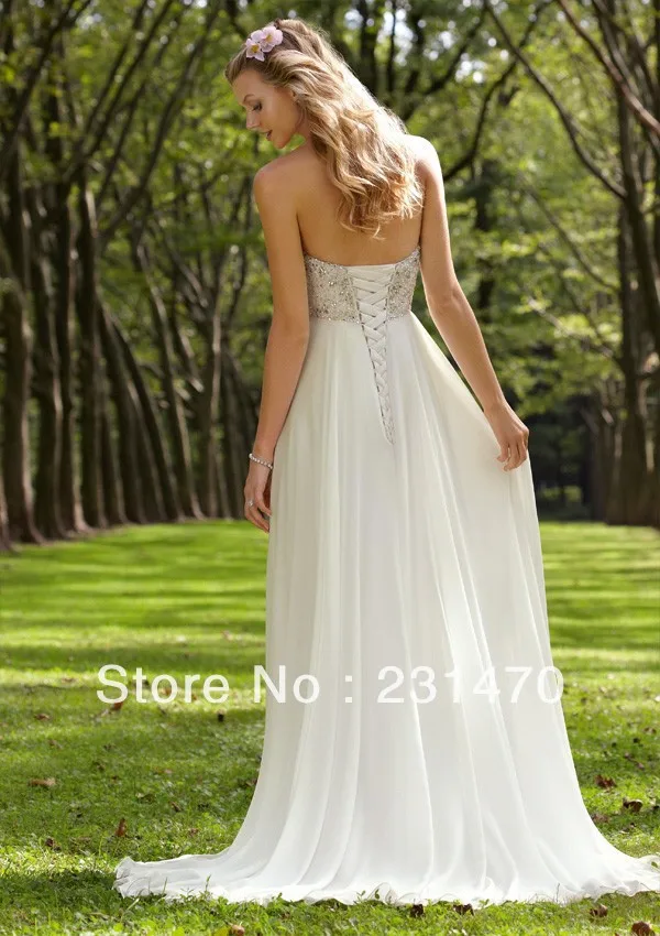 Customzied Hot Sale Elegant White Chiffon Hand Made Beads Low Back Beach Bridal Gowns Wedding Dresses China Free Shipping SU042 | Свадьбы и