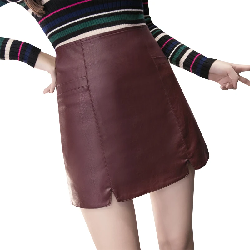 Новинка 2017 юбка из искусственной кожи весна-лето женская повседневная с высокой