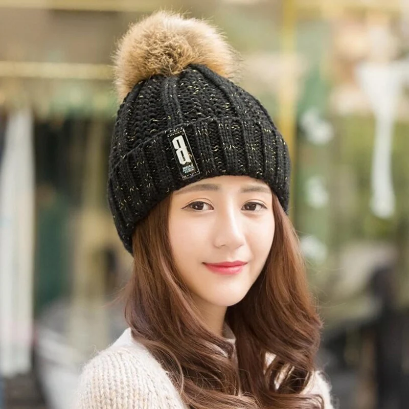 Neck warm knitted winter hat for women girl wool beanies Skullies letter B velvet mask Bonnet Femme Balaclava scarf | Аксессуары для