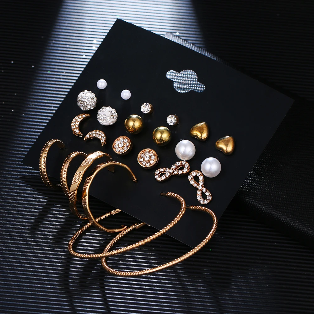 FAMSHIN модные Кристальные бесконечные серьги набор для женщин Bijoux имитация жемчуга