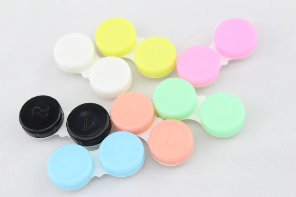 

LIUSVENTINA Portable Wholesale Solid Simple Contact Lens Case for Color Lenses Gift for Girls 100pcs/lot Random Mix Color