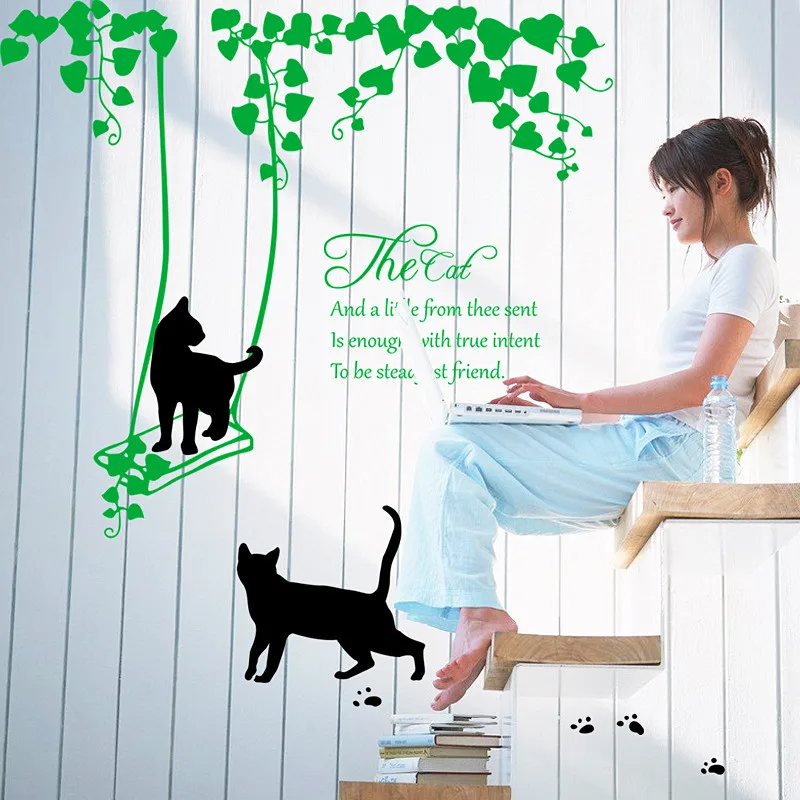 Green Garden and Black Cats Room Bedroom Decoration Removable PVC Wall Sticker | Дом и сад