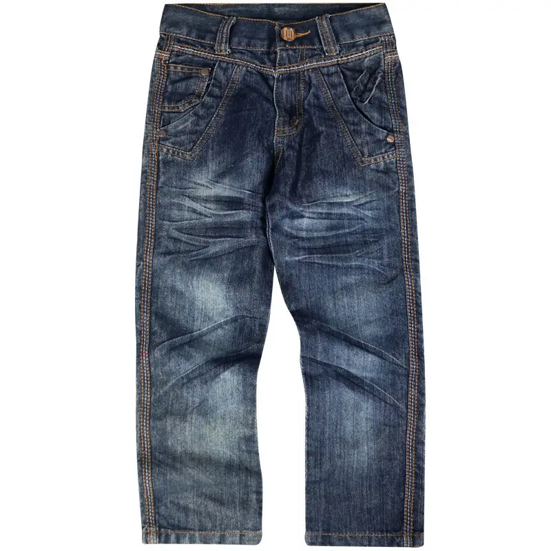 Мальчика Вышивка Letter Pattern джинсы Дети Полная длина брюки с карманами кнопка