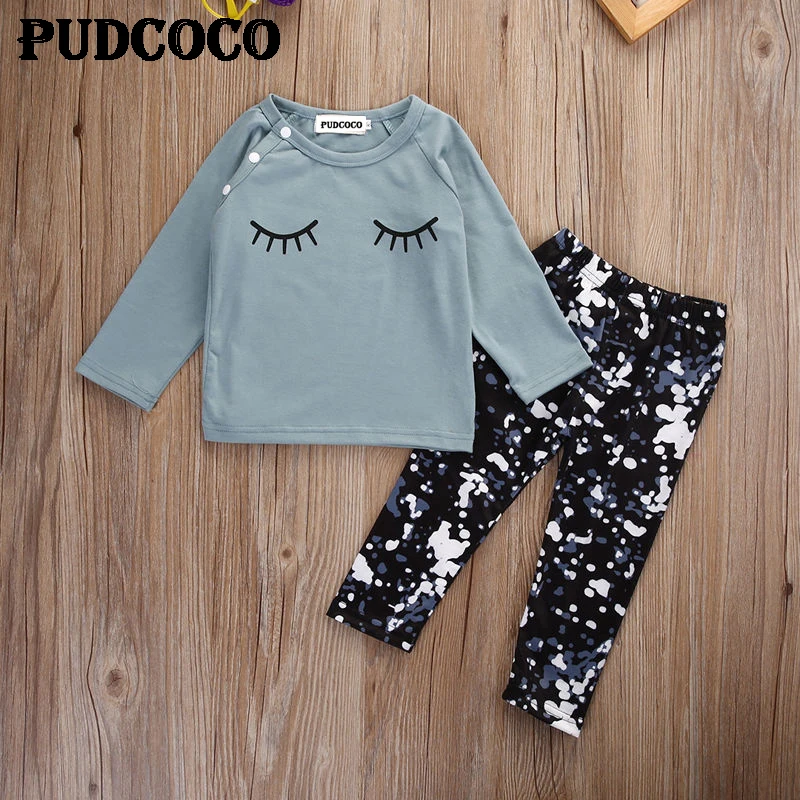 Newborn Infant Baby Girl Boy Clothes T-Shirt Leggings Pants Fashion 2PCS Comfy Outfit Lovely Eyelashes Print Clothing Sets | Детская