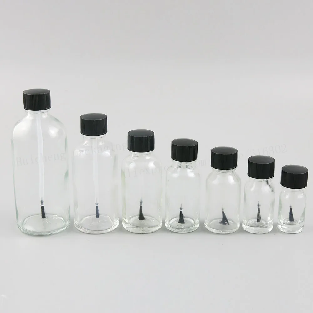 200x5 ML 10ML 15ML 30ML ברור Refillable זכוכית חיוני בקבוק עם מברשת כובע לק בקבוק שקוף זכוכית נייל בקבוק