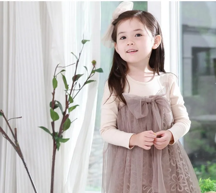 2013 Girls Korean Style Net Yarn Dress Including Apricot/Pink Children's Spring Fashion Patchwork Ball Gown | Детская одежда и