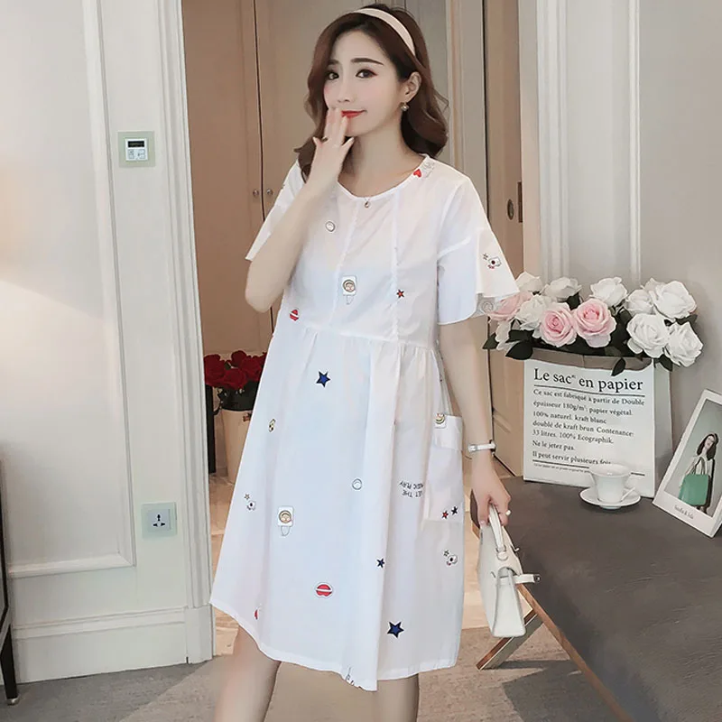 Повседневное платье для беременных с коротким рукавом и принтом Платья женщин