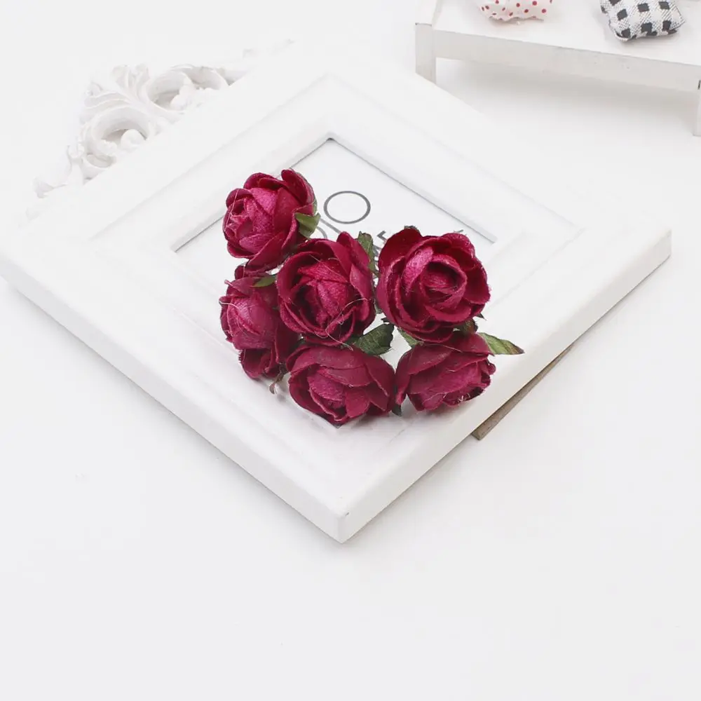 rose Red 6 шт./Партия дешевые мини розовые шелковые искусственные цветы розы бумажные цветы украшение для скрапбукинга букет цветов DIY Weddi - Цвет: rose Red