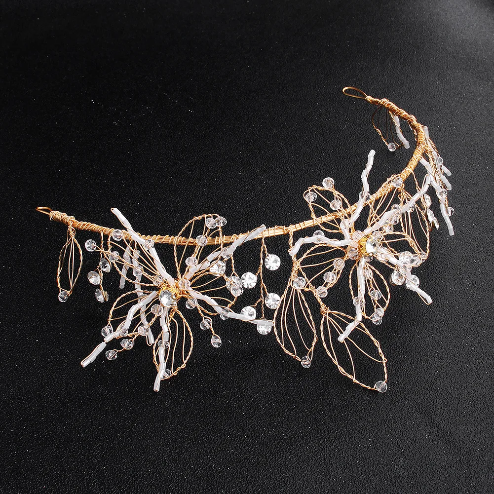 Свадебный креативный головной убор невесты с кристаллами Корона из розового